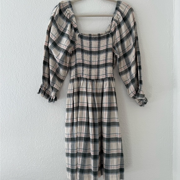 Madewell Lucie Elbow-Sleeve Smocked Mini Dress in Lebaum Plaid Size M - Picture 2 of 11